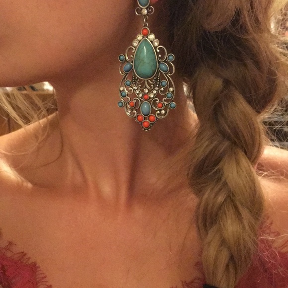 Large Turquoise Bling Western Earrings - Picture 3 of 3